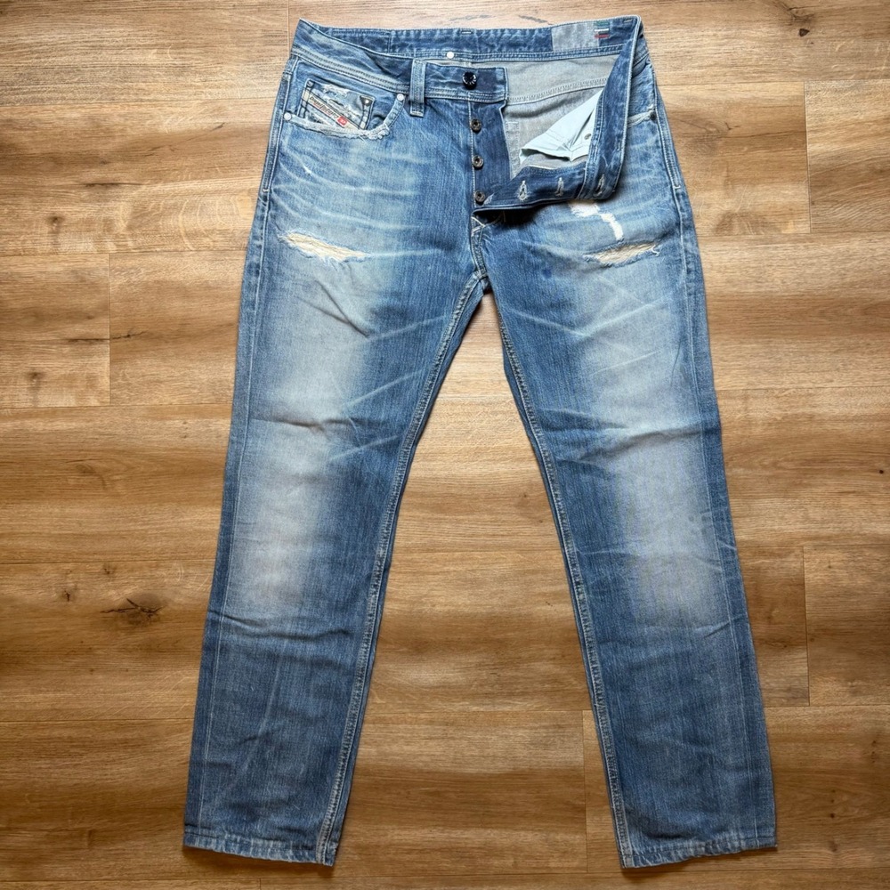 Diesel Larkee Jeans Mens 31x28 Blue Eyecons Edition Straight Distressed 008NE